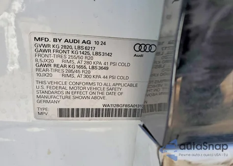 2025 Audi Q6 E-Tron Premium z USA, uszkodzony, nr VIN WA112BGF8SA013137